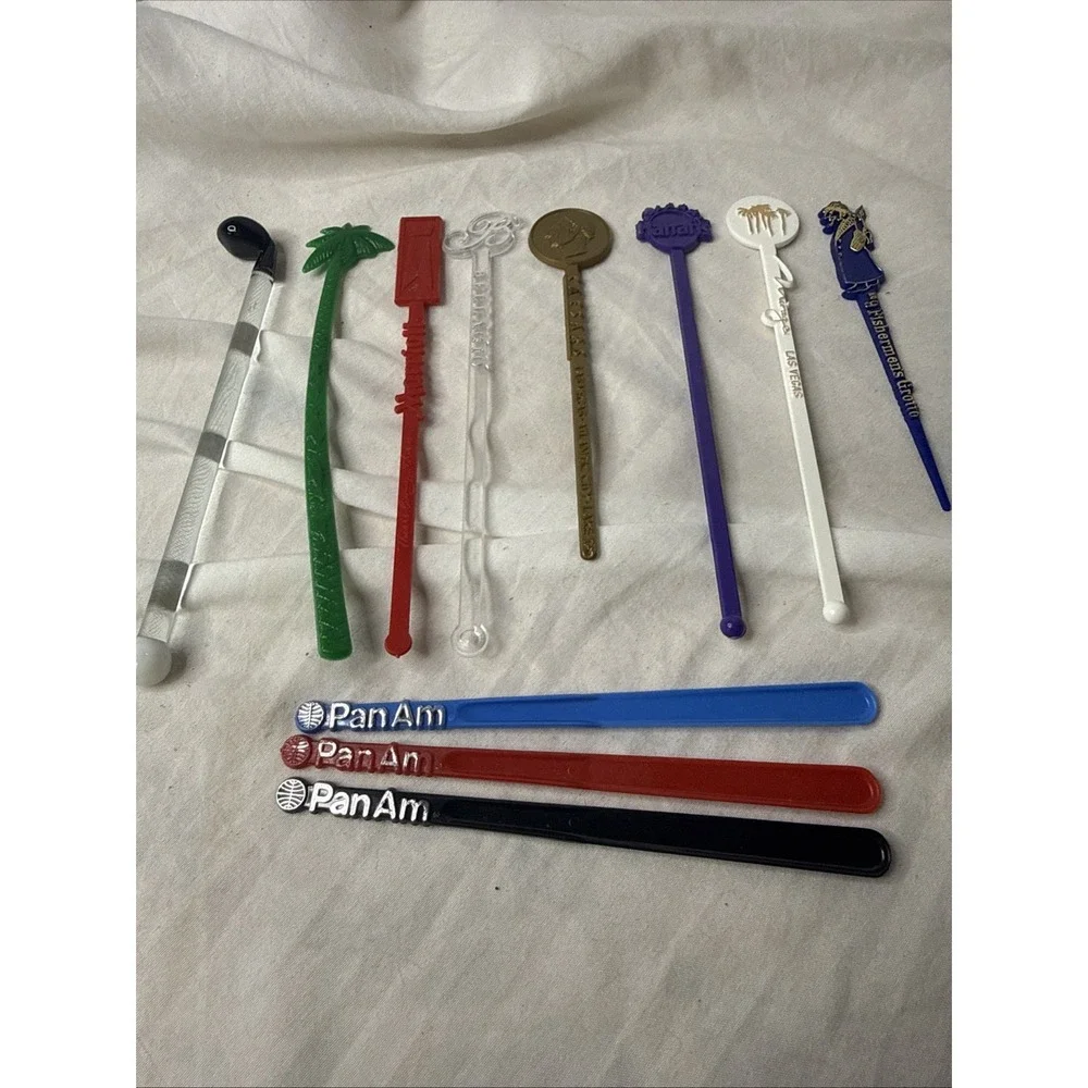 Lot Vintage No 9 Fisherman's Grotto Swizzle Stir Vegas Hotels HI Hilton Pan Am